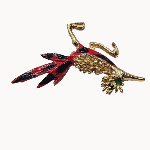 VTG Brooch Roadrunner Bird Enamel Painted Gold Tone Retro Fun Whimsy Cartoon Pin - Picture 2 of 10